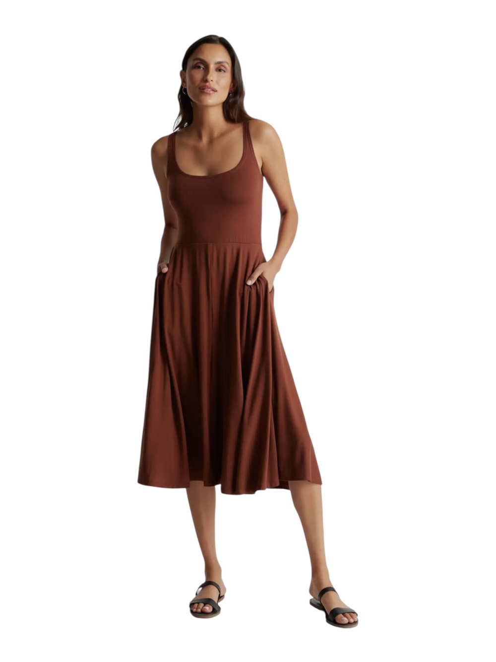 Quince Brown Tencel Jersey Fit & Flare Midi Dress Sz S - Picture 3 of 16